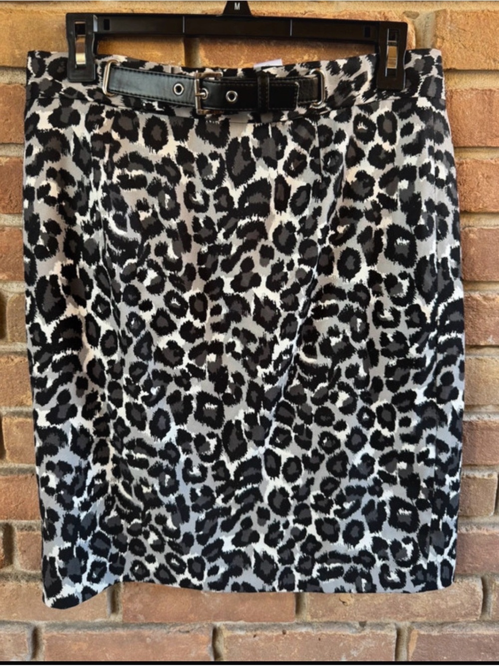 Michael Kors Black and White Leopard-Print Pencil Skirt